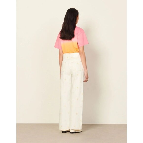 SANDRO Cyriaque White Embroidered Daisy Floral Wide Leg Jeans, Size 36/4/S - Picture 4 of 16